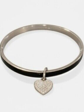 🖤Coach Black Pavé Crystal Heart Charm Bracelet Stackable & BONUS Black Bangle🖤